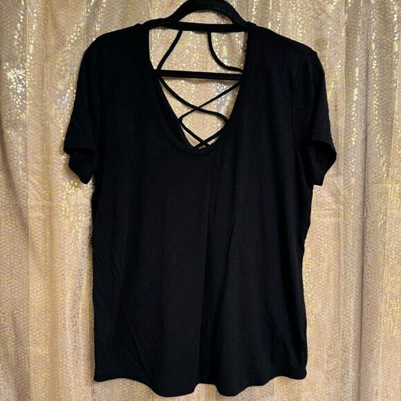 Express Black Modal Strappy Back Relaxed Fit T Shirt Large - Picture 1 of 6